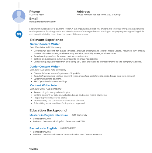 Content Writing Resume - sample-1